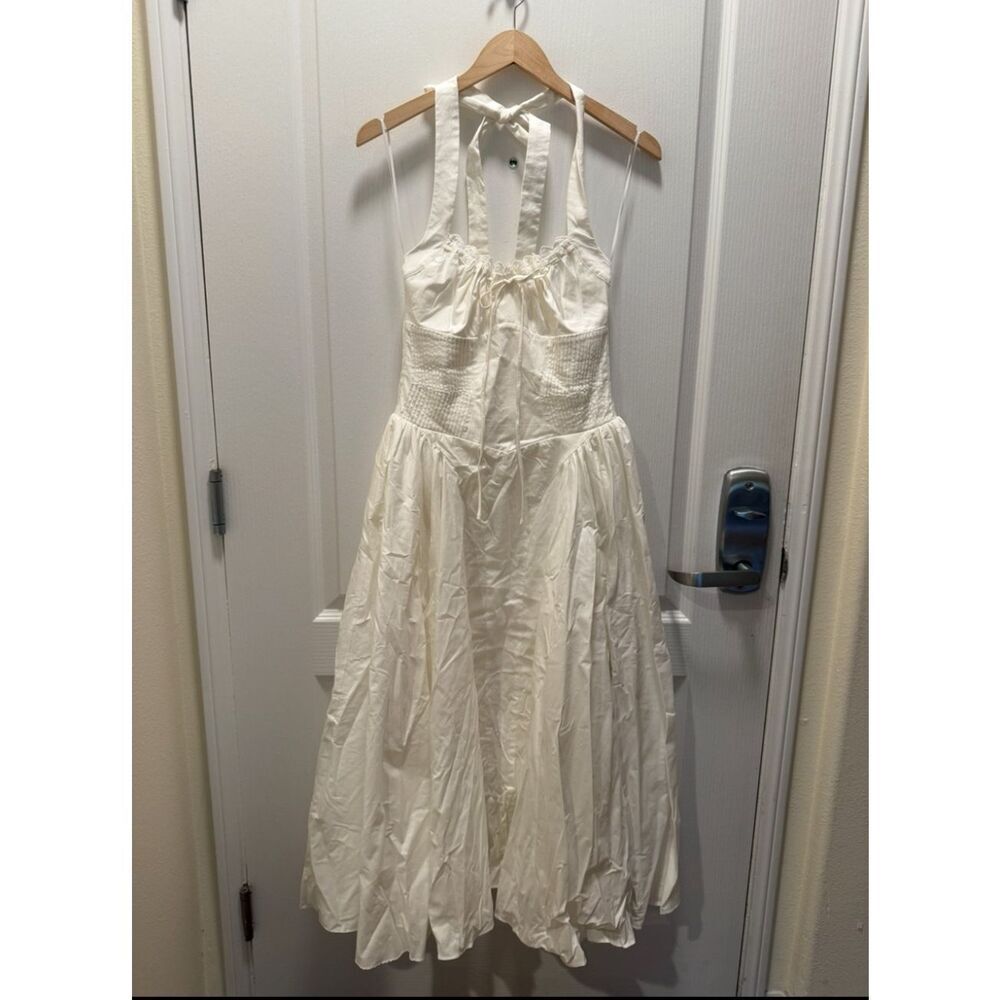 Line & Dot White Halter Midi Dress Smocked Bodice Open Back Size S NWOT - Picture 3 of 5